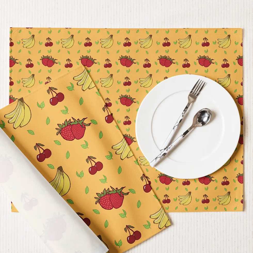 Thumbnail: Mustard floral fruit placemat with plate and cutlery