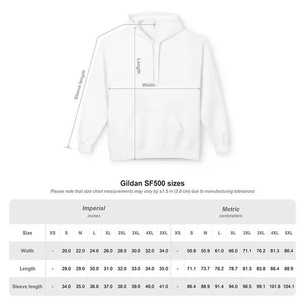 Unisex Hoodie Gildan SF500 Sizing