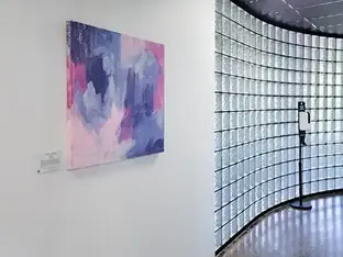 Abstract art displayed at painting exhibits.