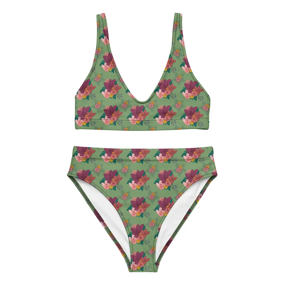 縮圖：Green floral print bikini