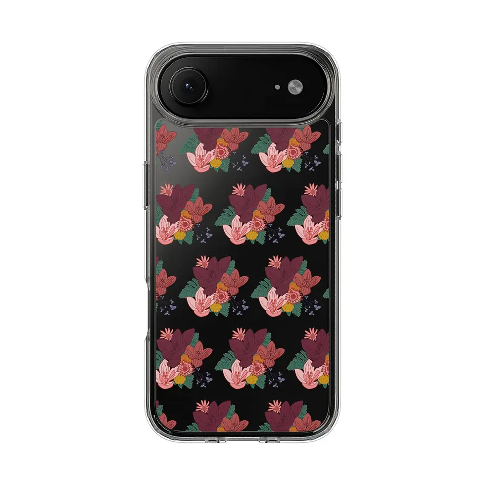 Thumbnail: Black phone case with repeating rose pattern