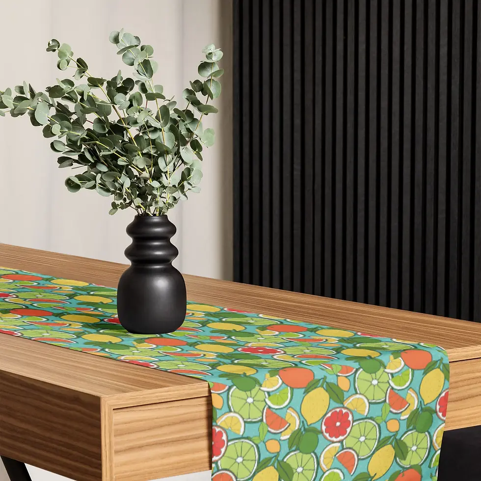 Thumbnail: Colorful citrus fruit table runner on wooden table