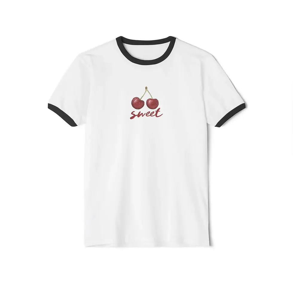 Thumbnail: Sweet Cherry design unisex ringer t-shirt 11