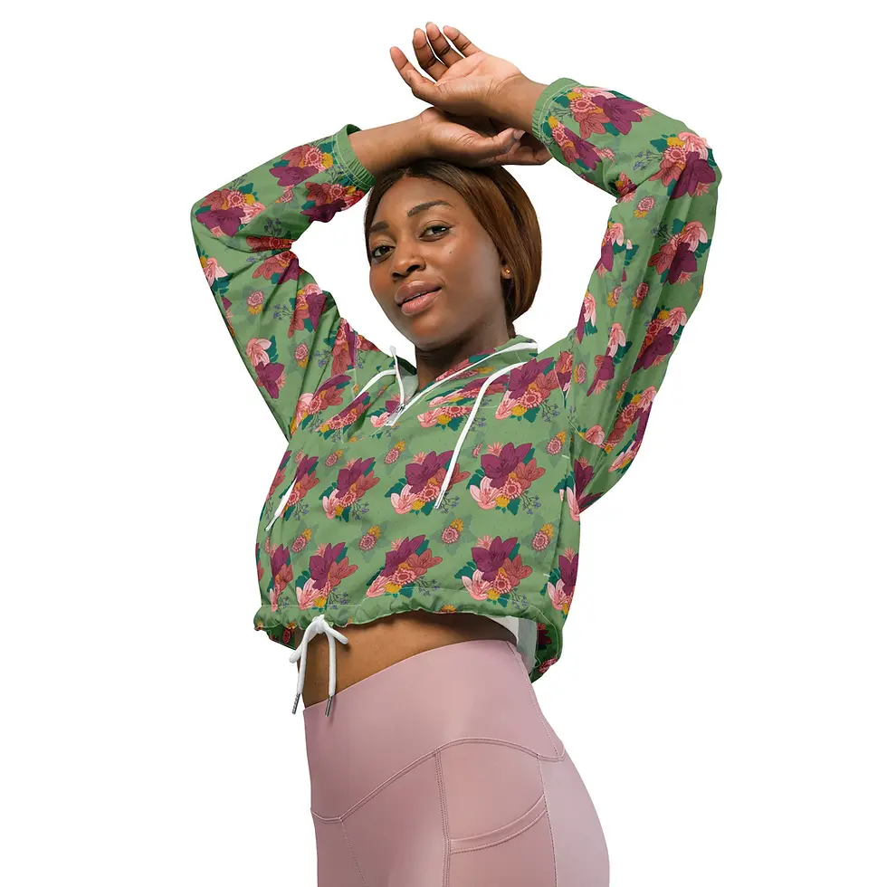Thumbnail: Womens green floral cropped hooded jacket