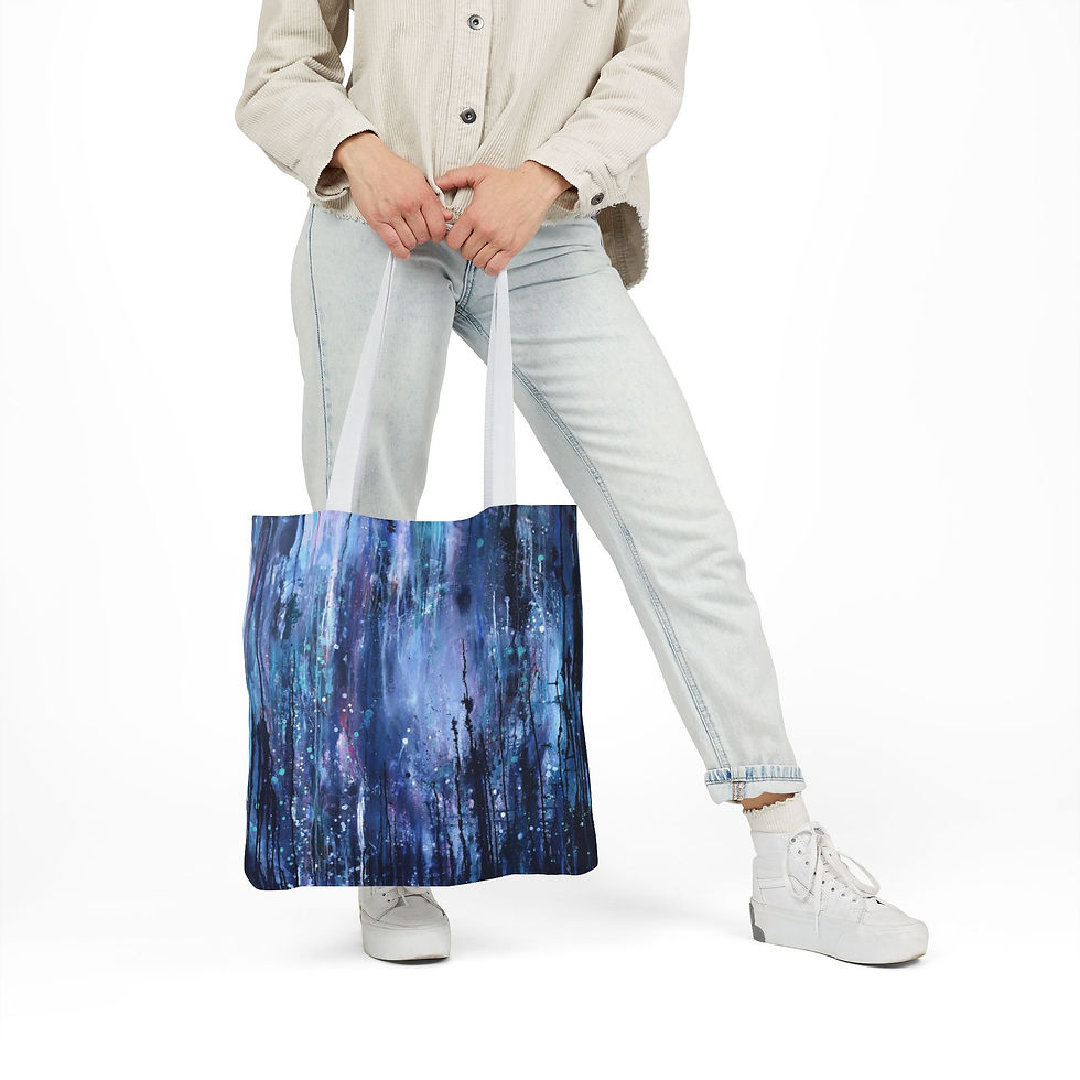 Thumbnail: Abstract Underwater Navy Blue Painting Canvas Tote