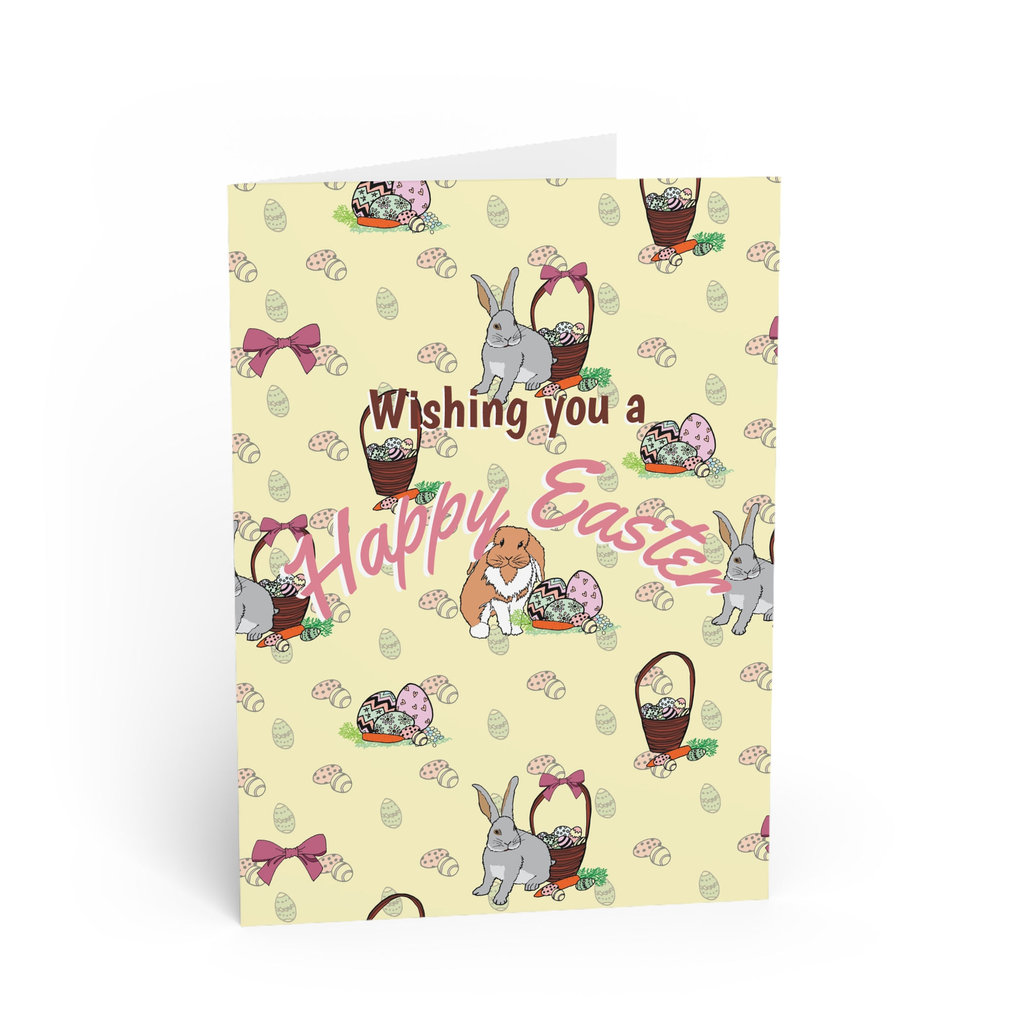 Easter Greeting Card | "Wishing You a Happy Easter" Pastel Bunny & Basket Design