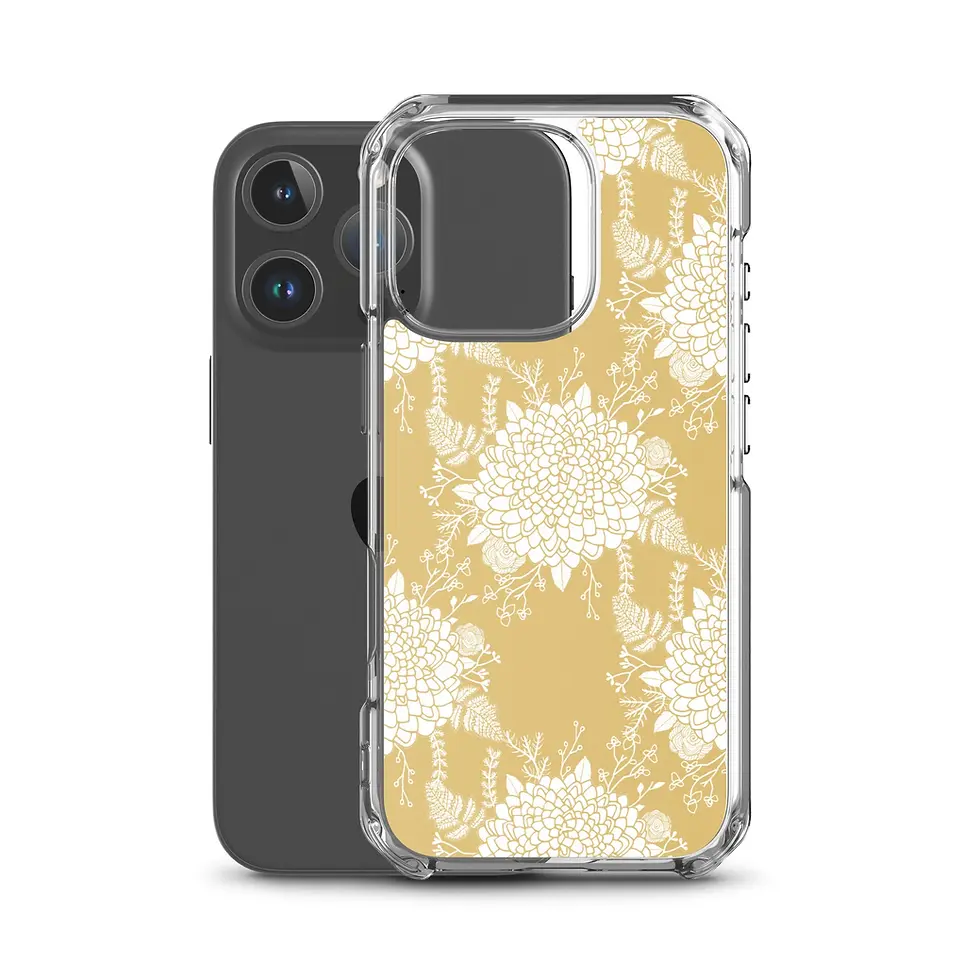 Miniatura: Black iPhone with clear case, yellow abstract pattern