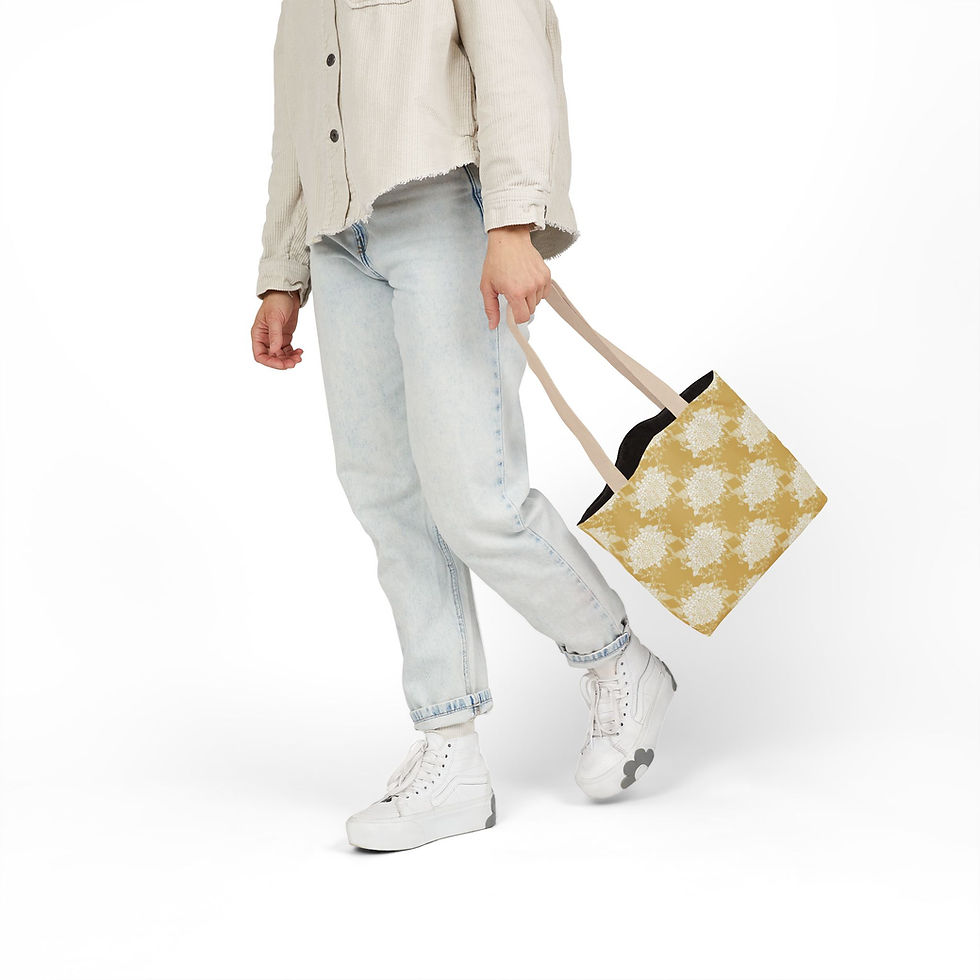 Thumbnail: Person carrying a vintage mustard floral canvas tote