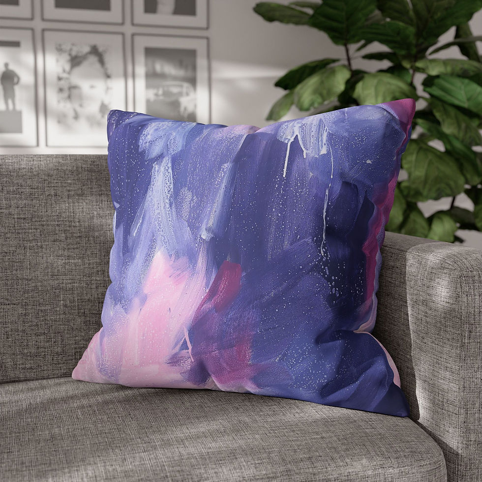 Purple Brushstrokes of twilight and soft rose converge in this square poly canvas pillowcase, bringing an art-studio energy.