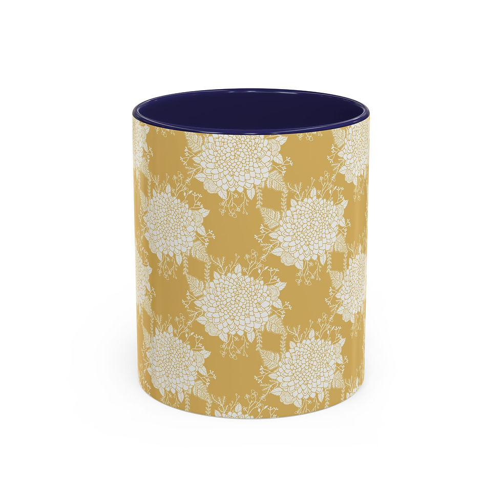 Thumbnail: Hydrangea Pattern Coffee Mug – Navy Interior, Gold Floral Design (11/15oz)
