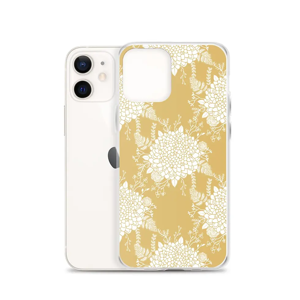 Thumbnail: White iPhone with mustard floral pattern phone case
