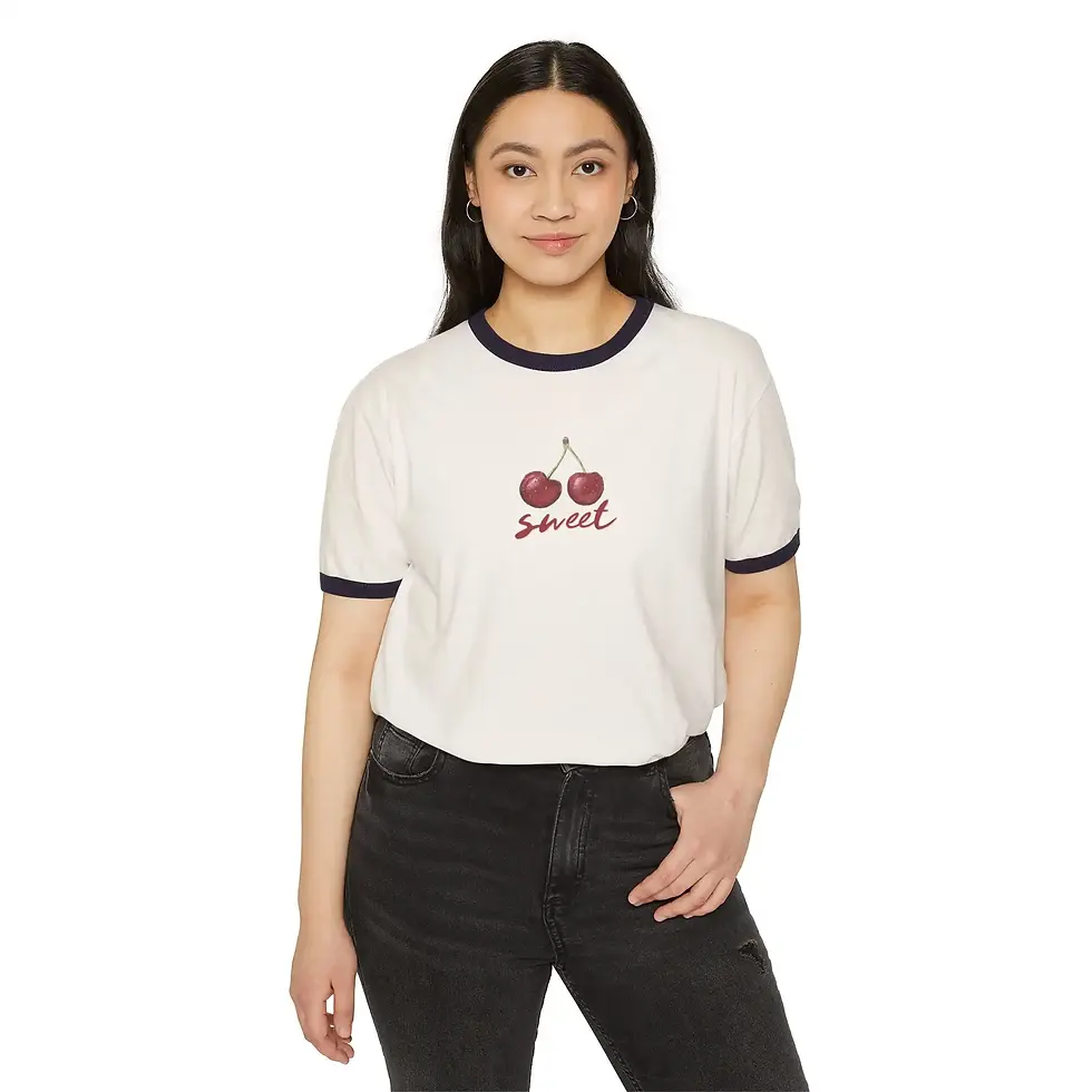 Thumbnail: Sweet Cherry design unisex ringer t-shirt 4