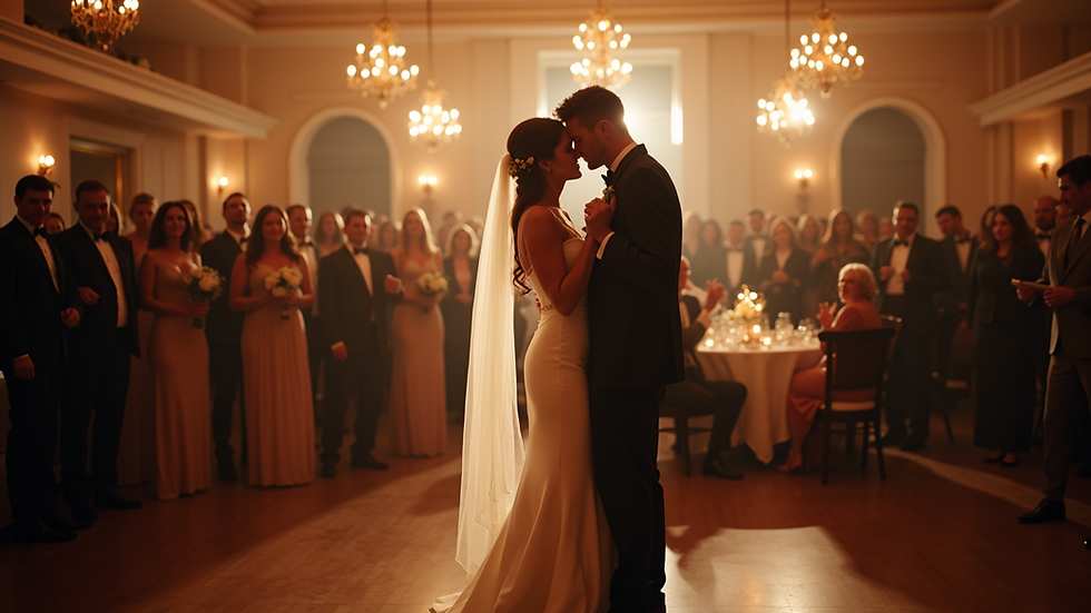 Eye-level view of a wedding photographer capturing a couple's first dance