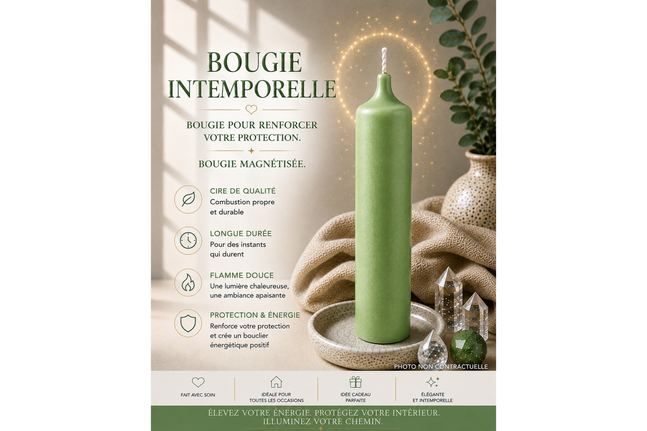 Bougie verte magnétisée
