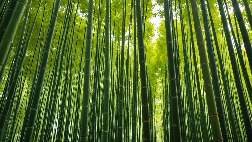 Eye-level view of a bamboo grove showing tall stalks in natural light