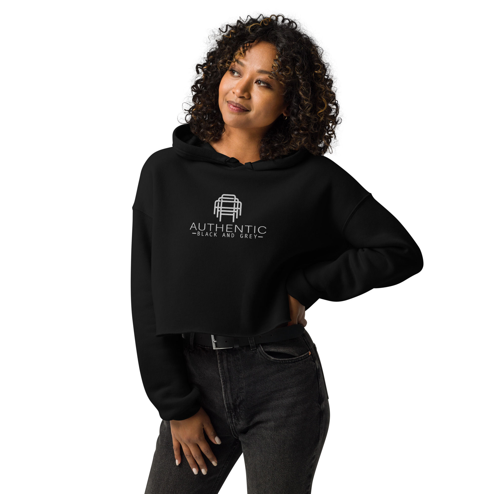 AUTHENTIC BLACK AND GREY cropped hoodie