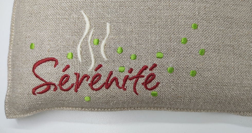Miniature : Sérénité bordeaux - Bouillotte sèche brodée en lin - moyenne