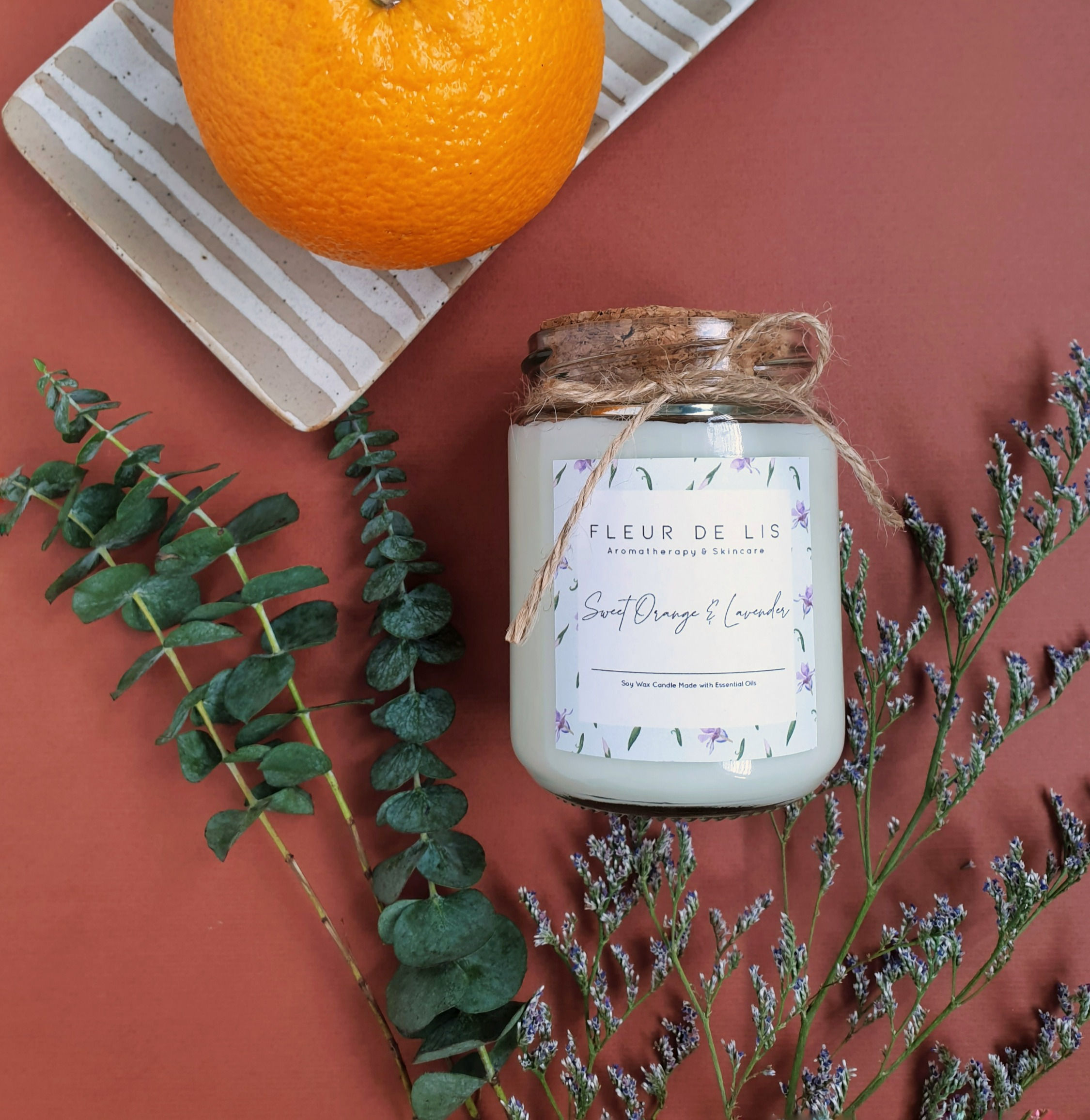 100% Soy Wax Essential Oil Candles - Lavender & Sweet Orange