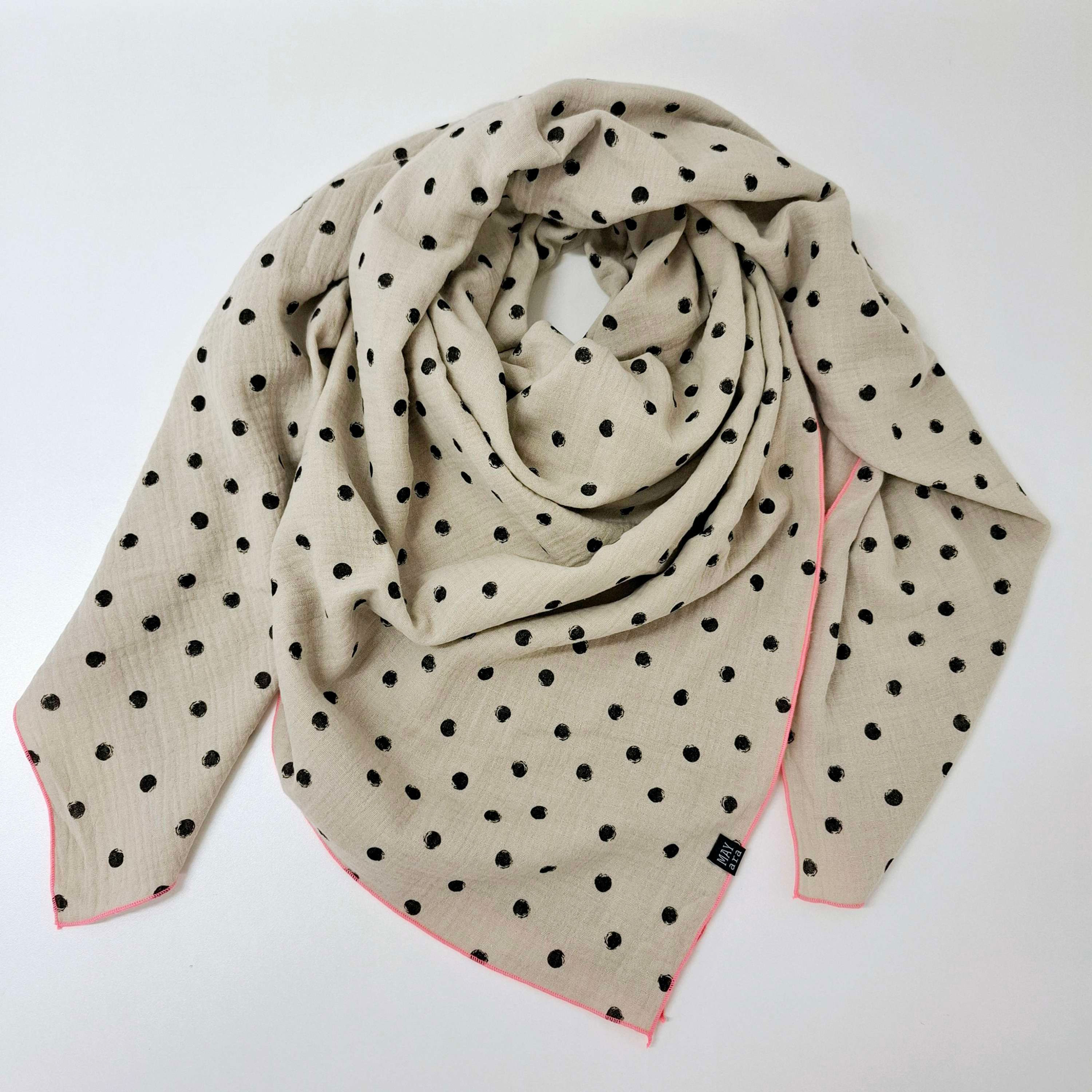 Musselintuch creme/Punkte/neonpink
