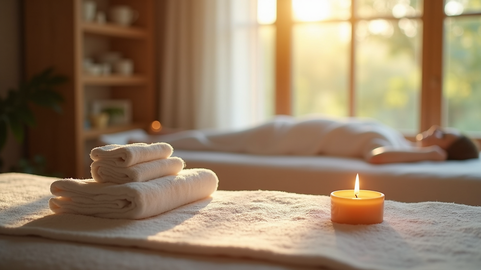 Eye-level view of a calm Reiki healing room