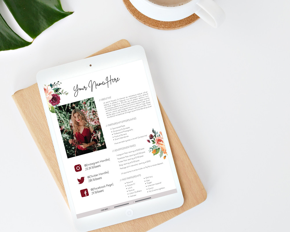 floral instagram social media influencer media kit