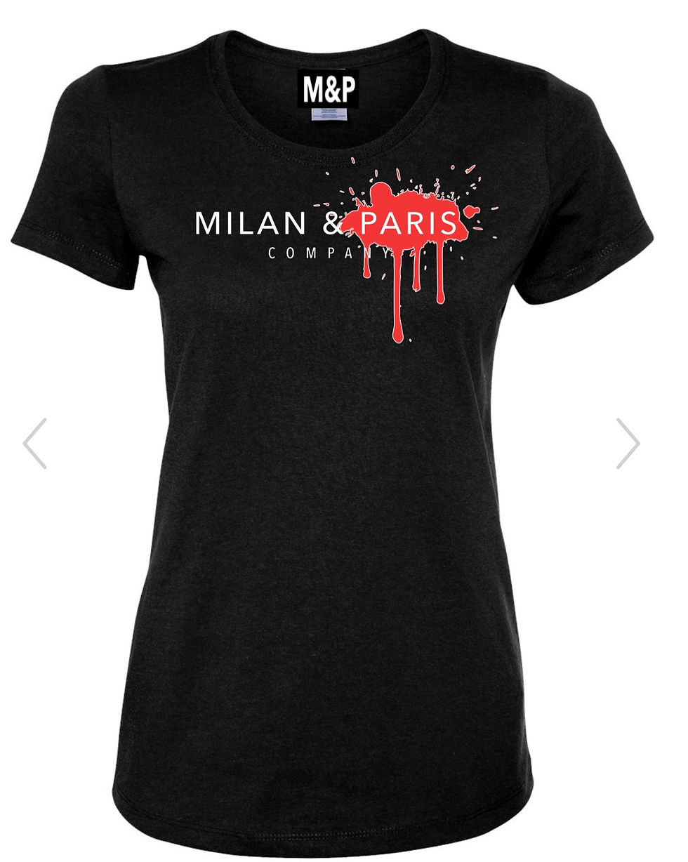 Thumbnail: M & P Women Paint Splatter Logo Tshirt (black)