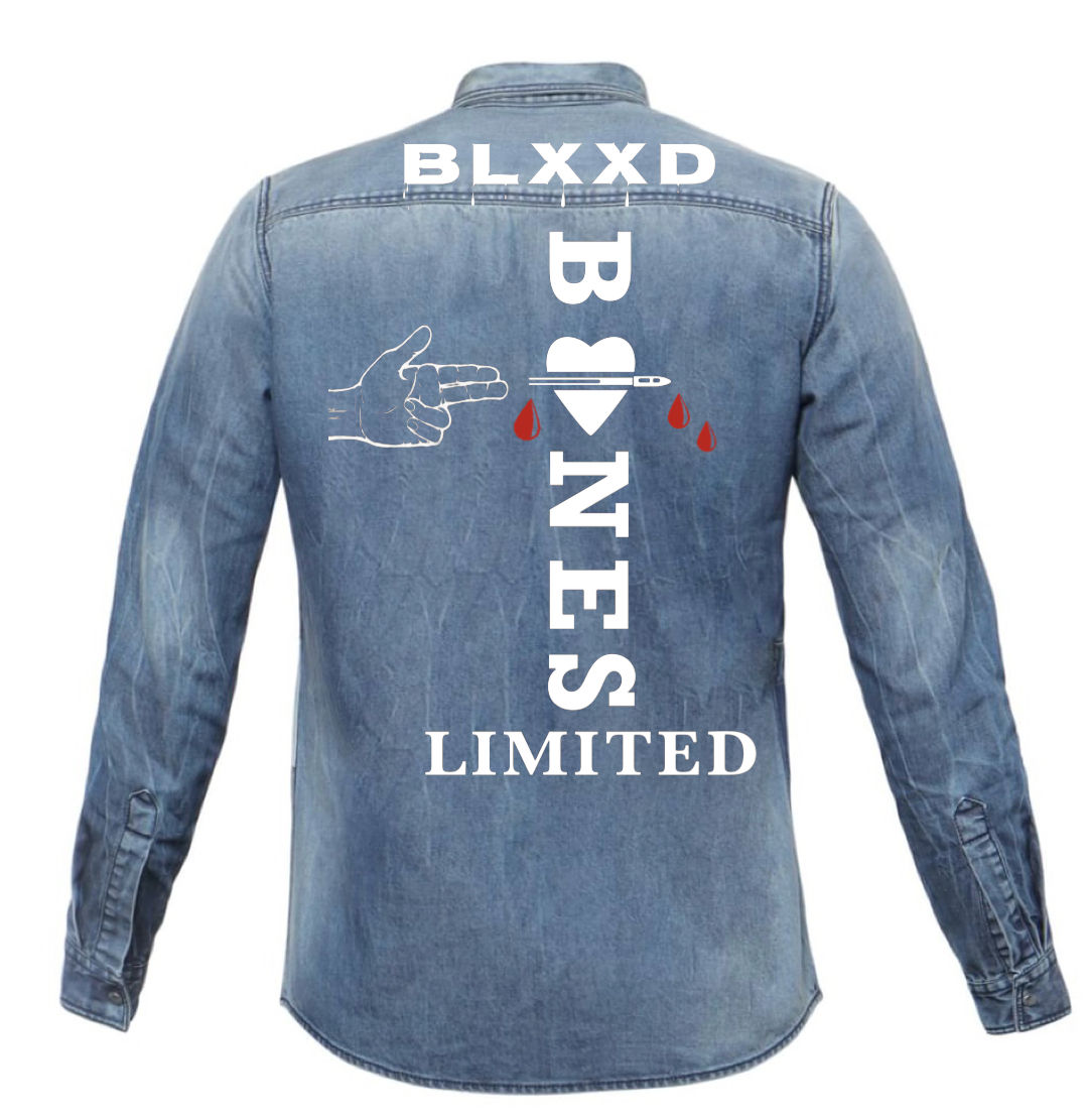 Blood + Bones Collection Shot To The Heart Long Sleeve Denim Shirt