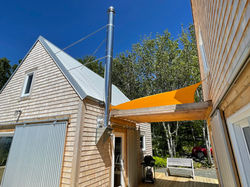 Shaded area on the deck between the two cabins