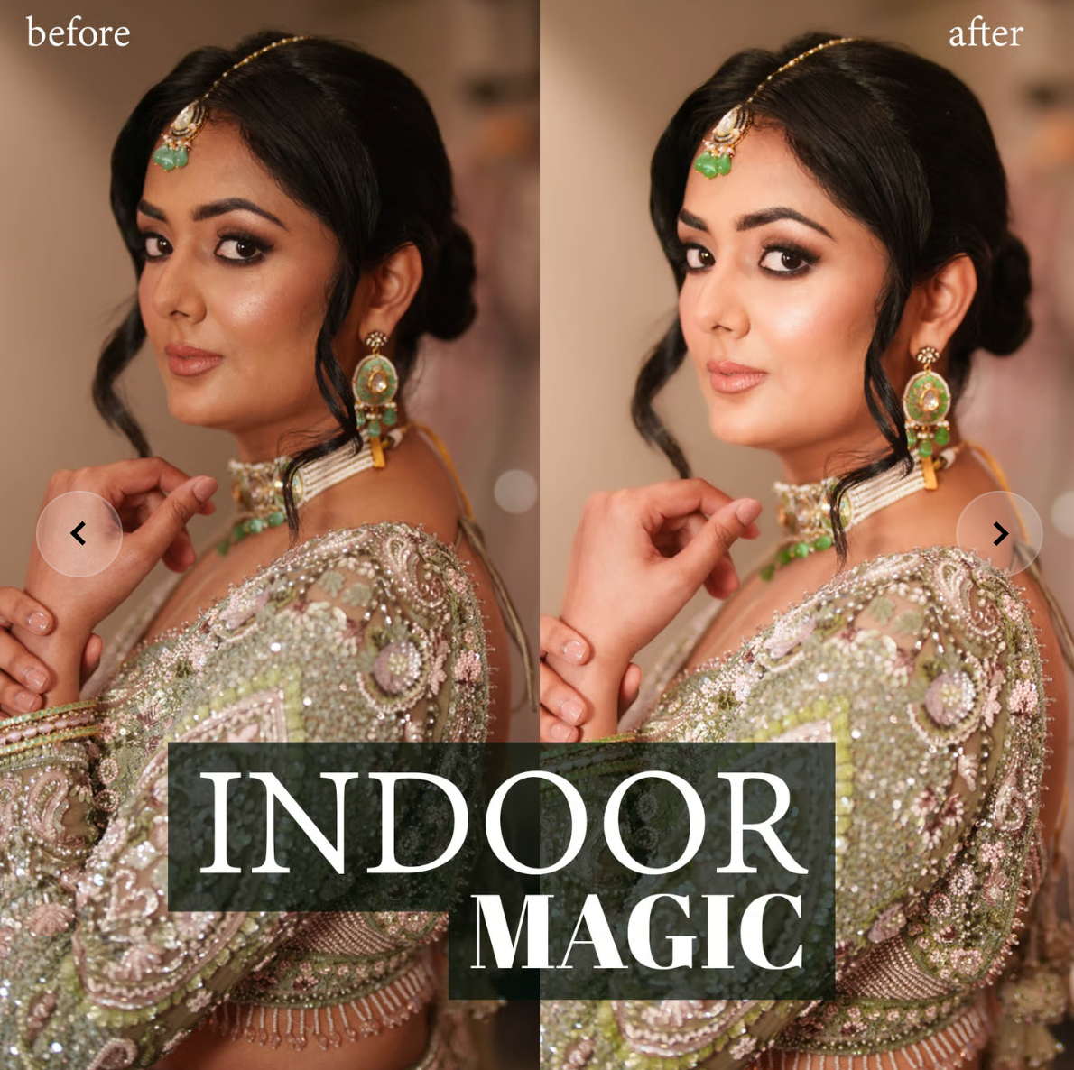 Indoor Magic | AI Powered Lightroom Preset for Indoor Bride Portraits