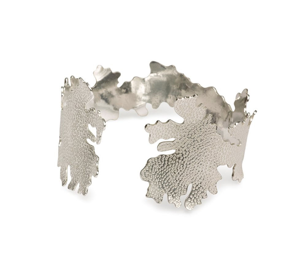 Foliose single cuff, sterling silver, gold plate