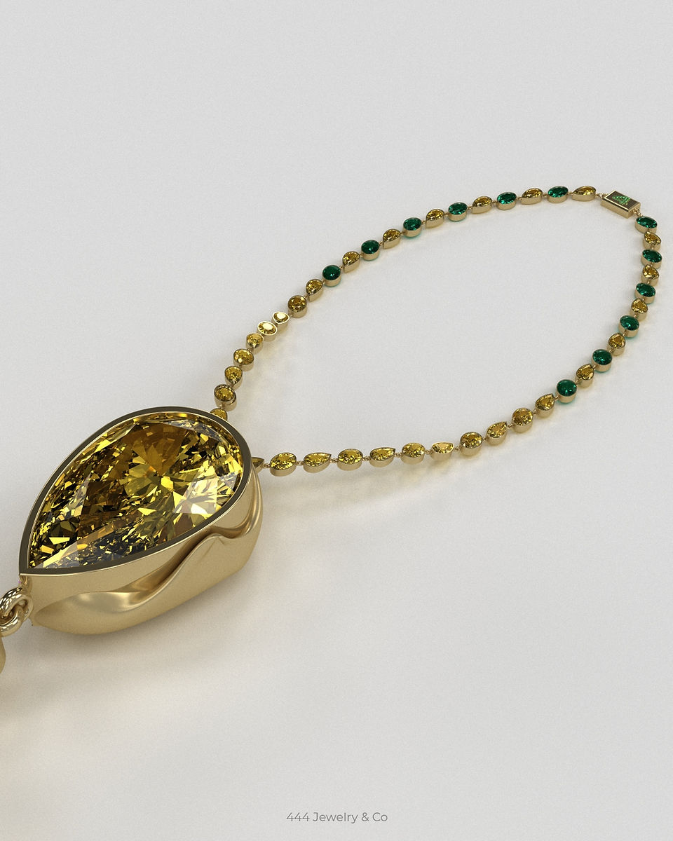 “Solid gold bullion-style pendant with oval citrine gemstone and sand-textured outer layer by 444 Jewelry & Co”