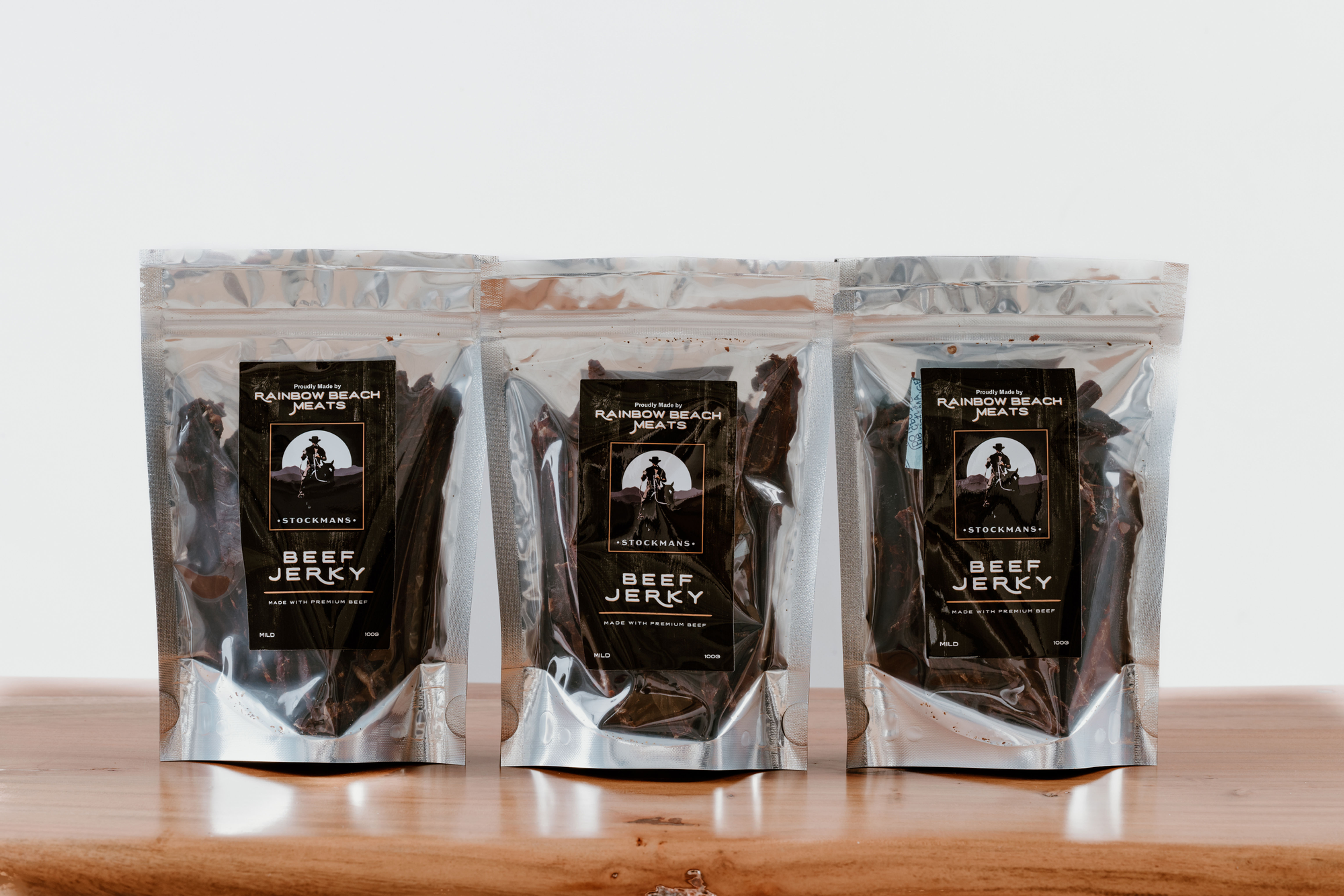 3 x 100 gram bags Mild Stockmans Beef Jerky