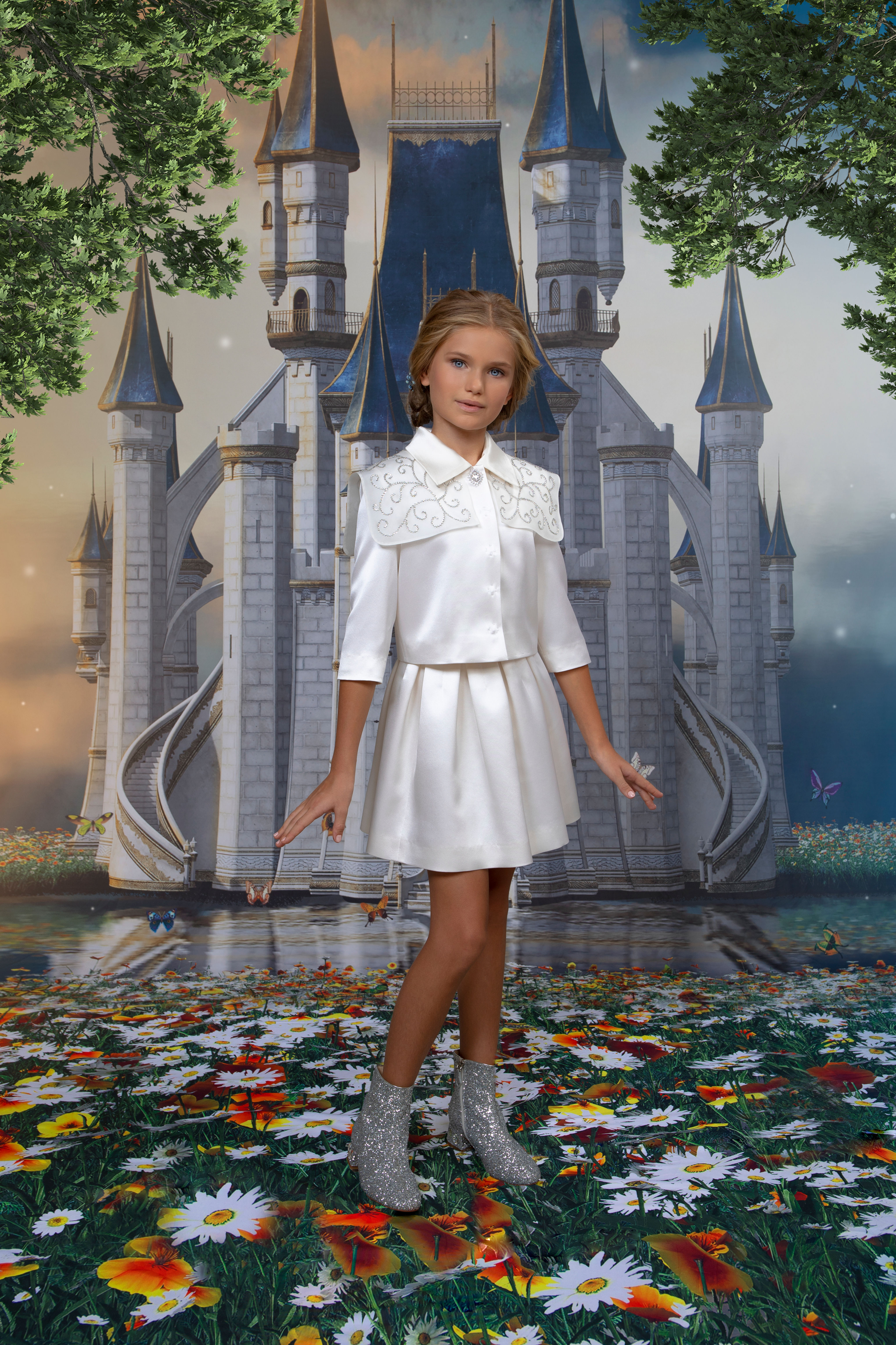 SILVER SPRING SILK BOX-PLEATED SKIRT