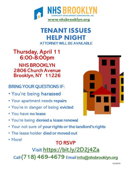 Tenant Issues Help Night 4/11 6-8pm (East Flatbush)