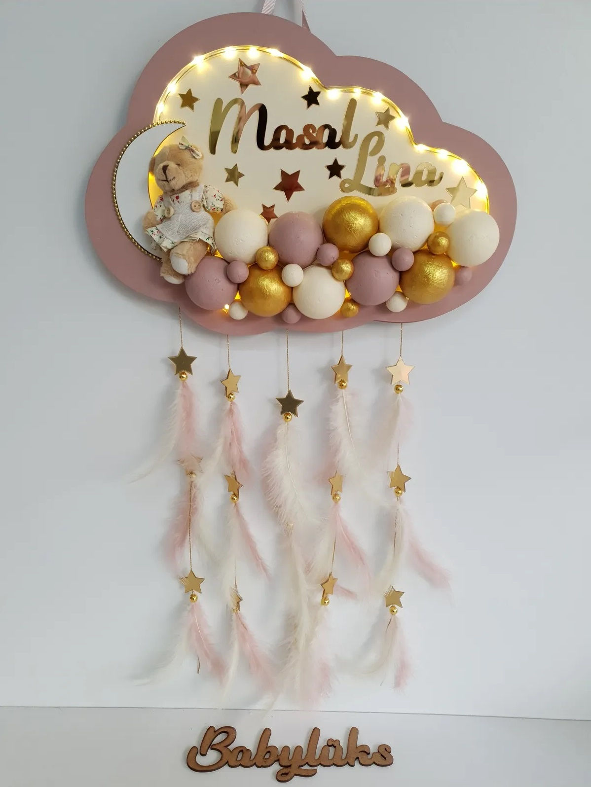Bubble LEDLİ bulut kapı süsü krem pudra