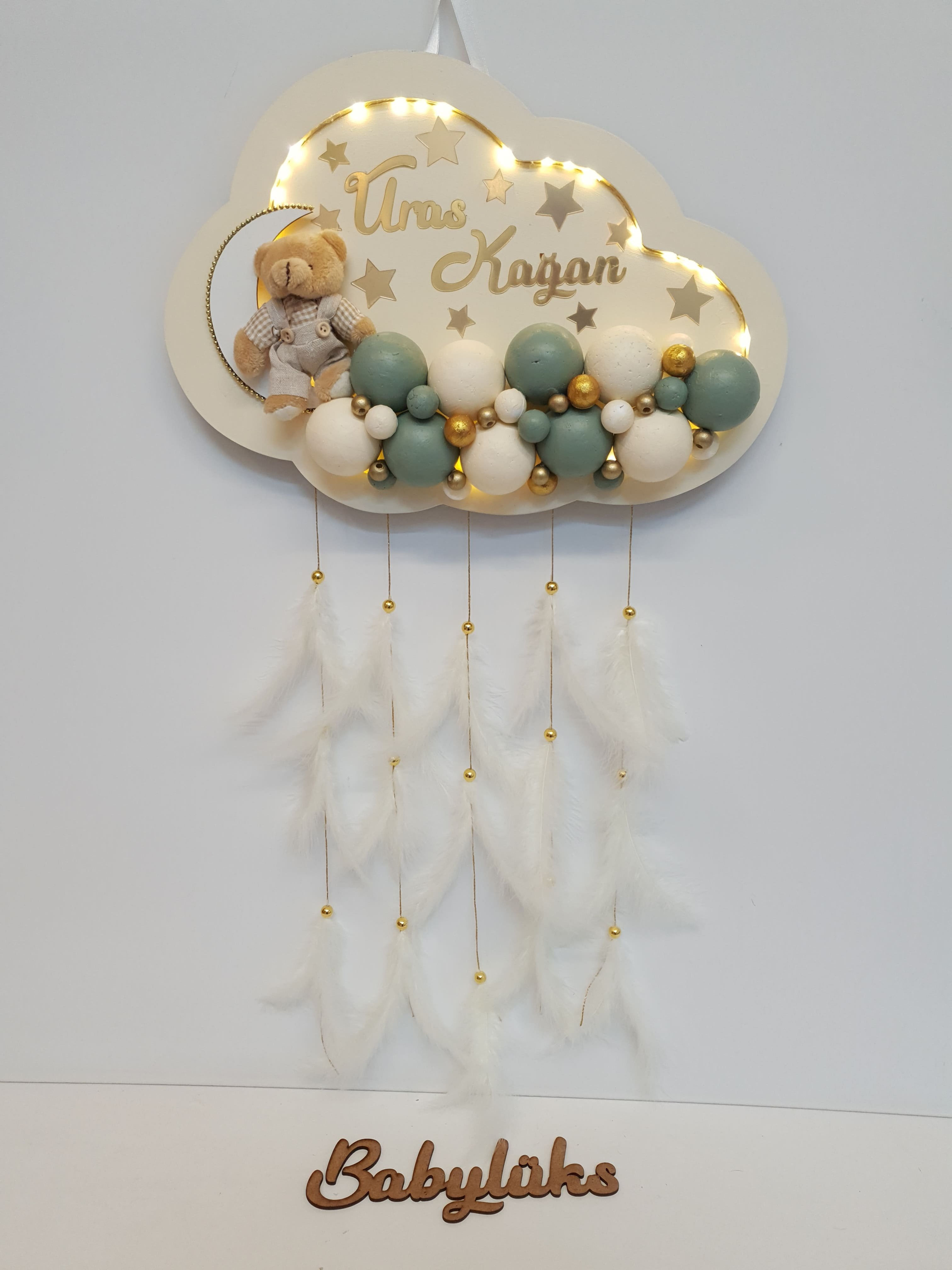 Bubble LEDLİ bulut kapı süsü krem yeşil