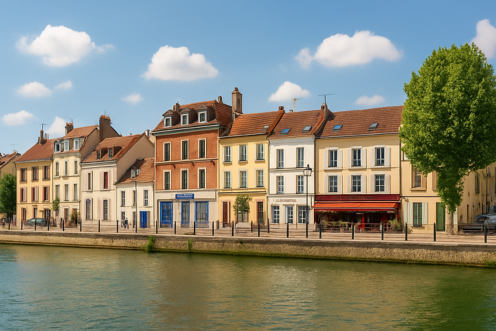 Vue panoramique d'Ablon-sur-Seine avec le fleuve en bordure, mettant en valeur le charme de la ville en Île-de-France.