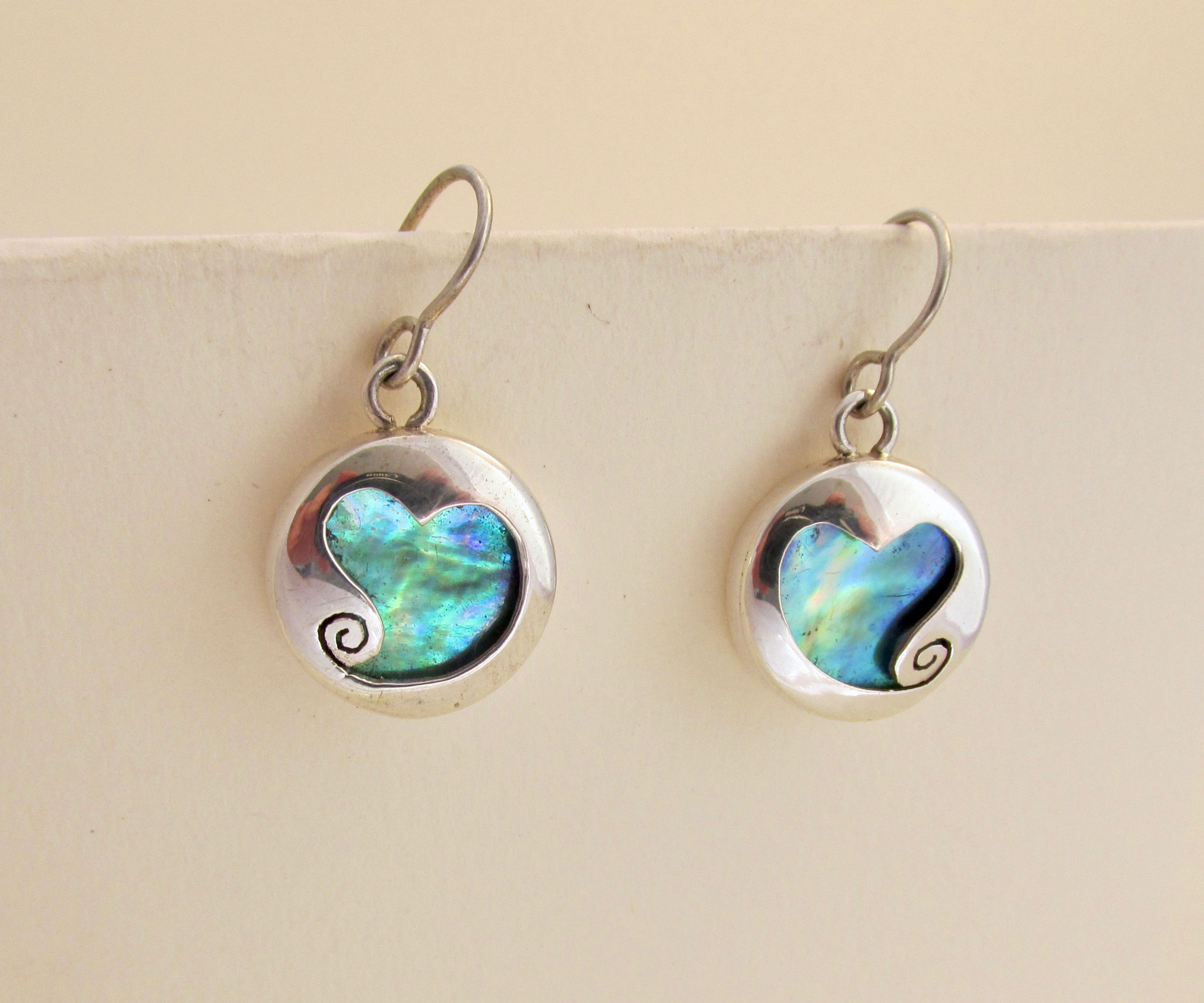 Paua heart earrings