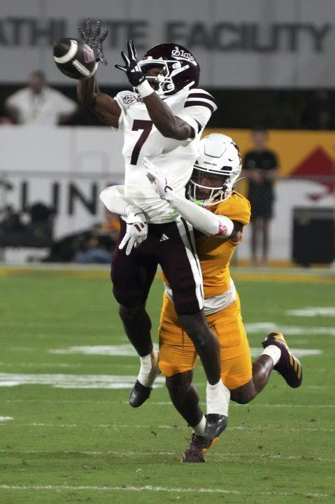 Keith Abney II breaks on a WR to secure a tackle in game vs Mississippi St @ Mountain America Stadium in 2024