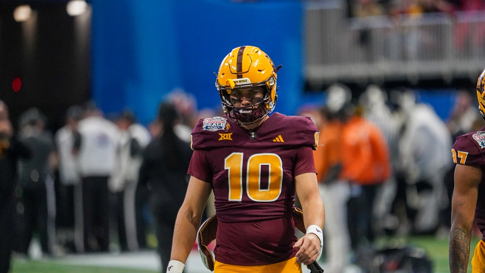 Arizona State QB Sam Leavitt warms up for the Peach Bowl