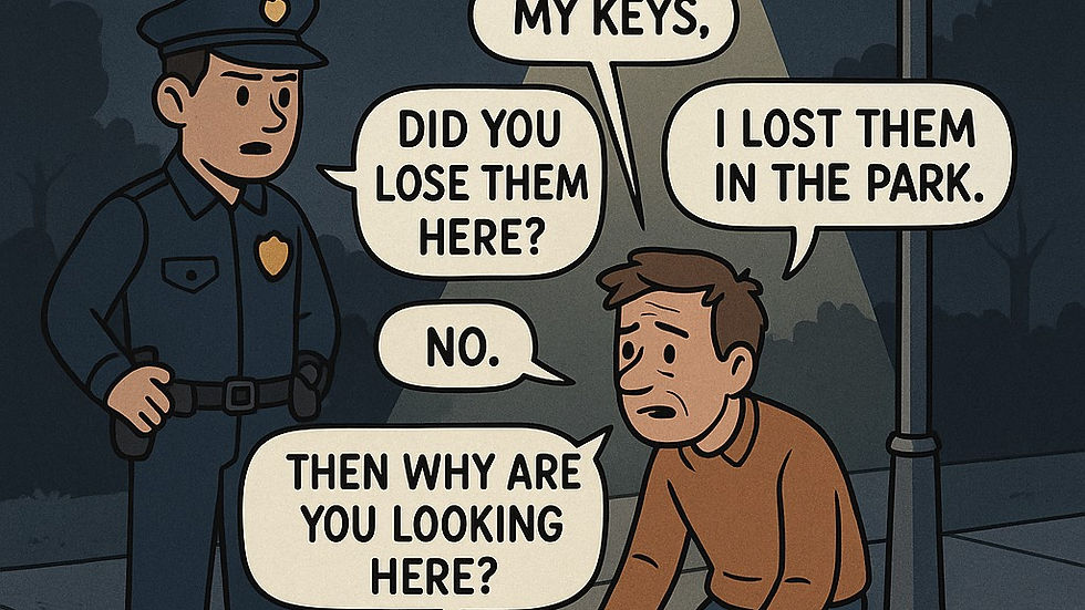 the man searching for his keys under the light