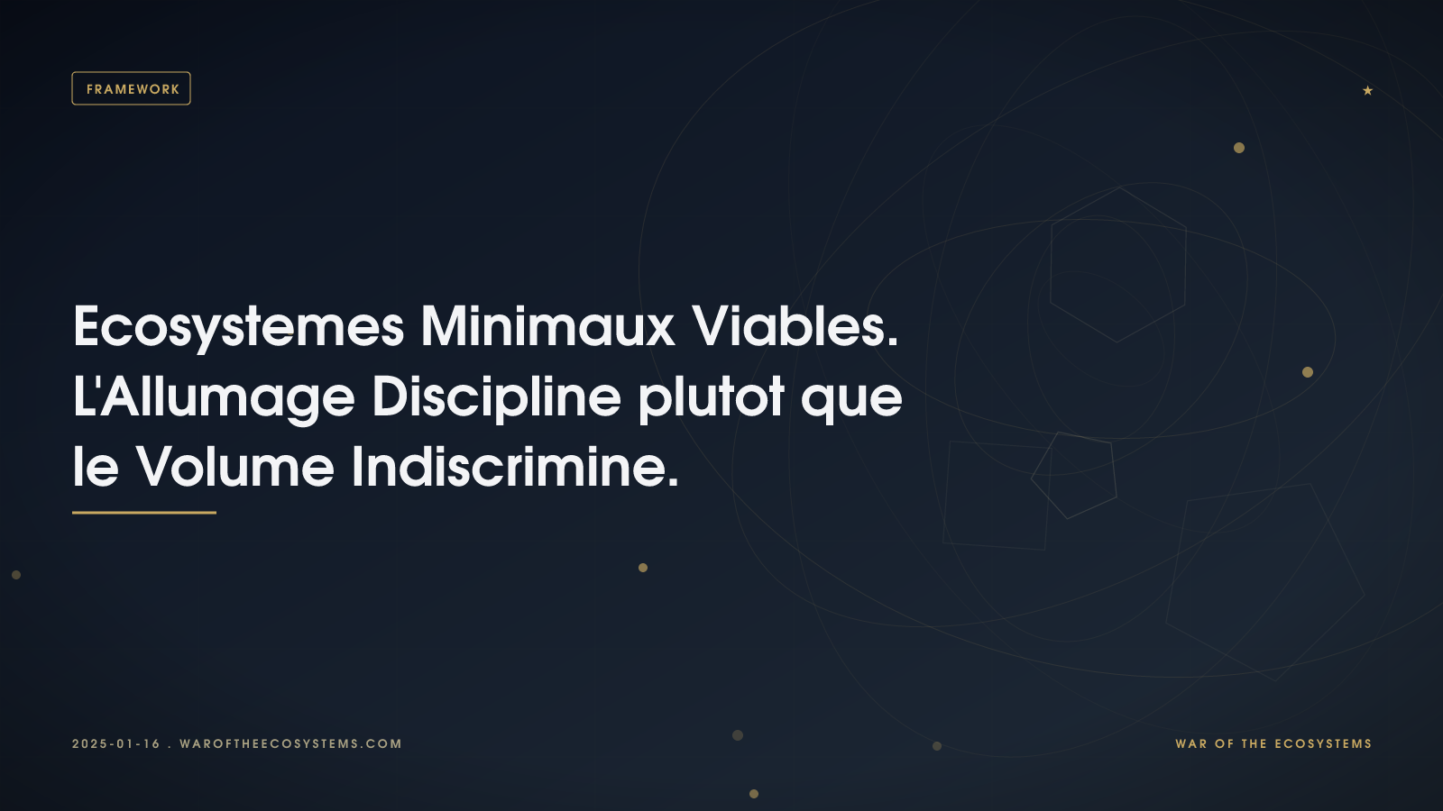 Ecosystemes Minimaux Viables. L'Allumage Discipline plutot que le Volume Indiscrimine.