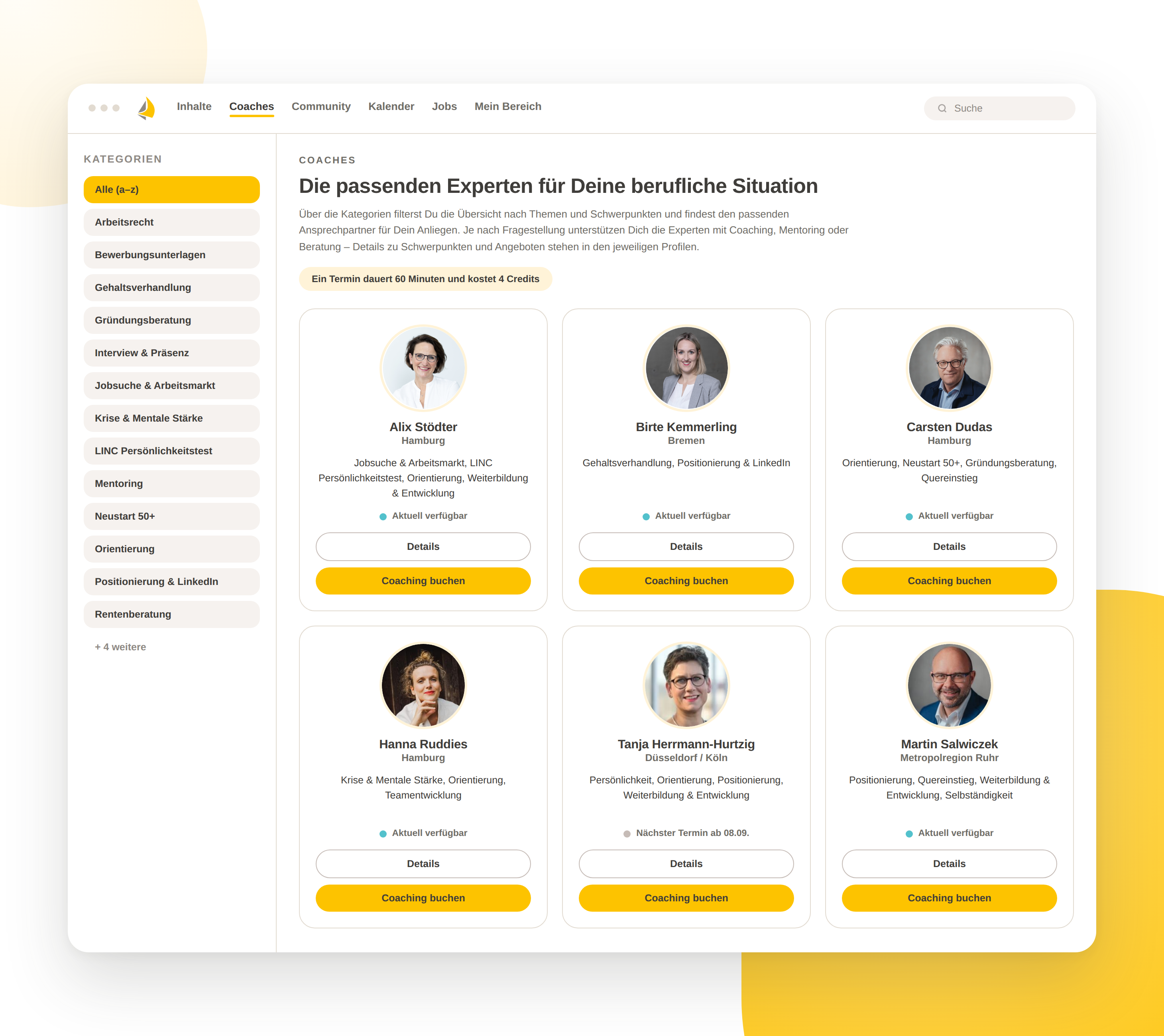 Plattform-Übersicht der Coaches und Guides