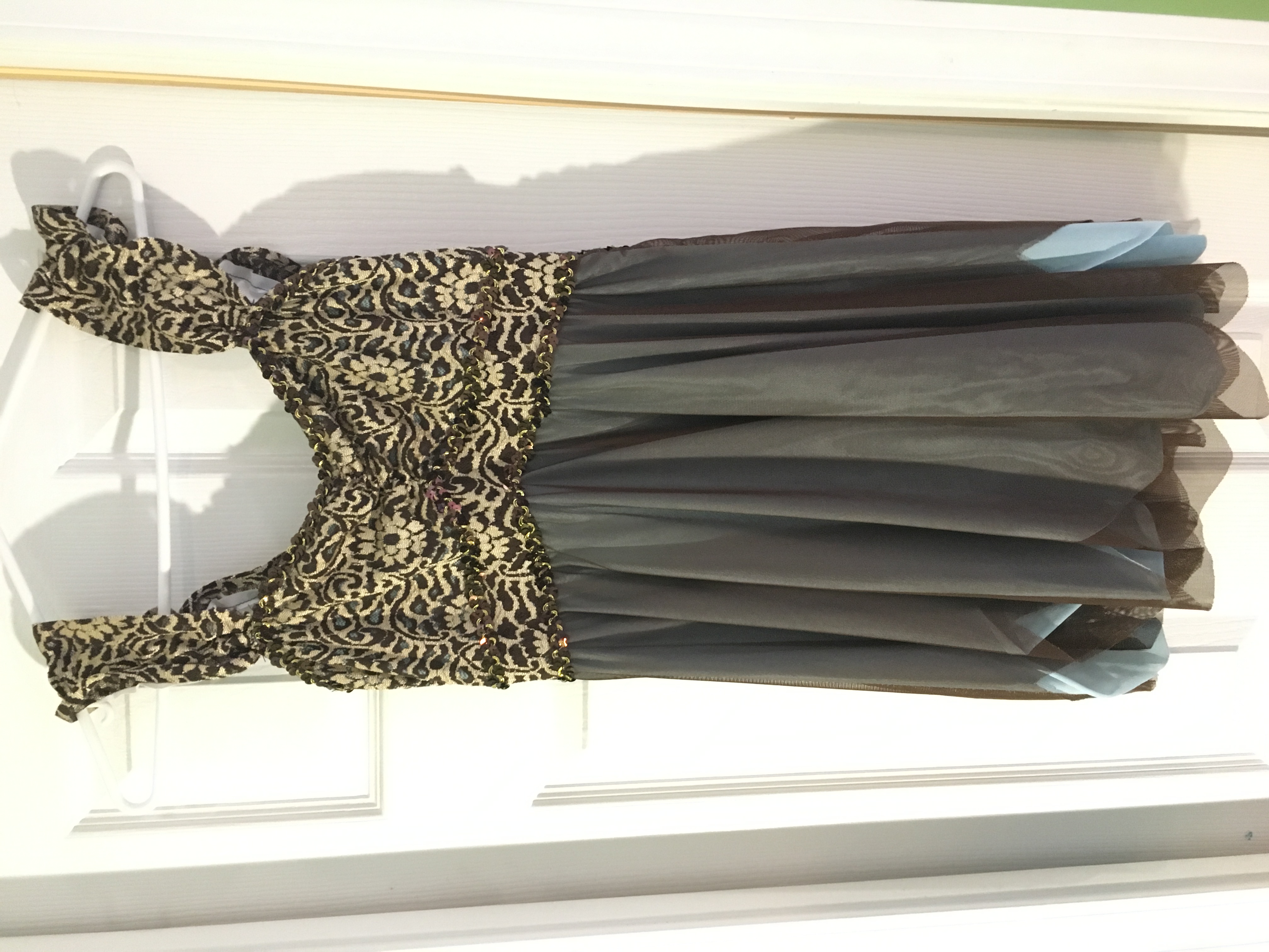 Brown lace w/ petal skirt gala dres