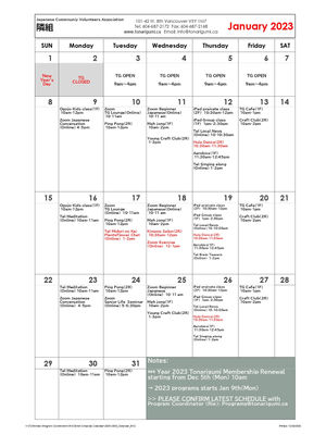 January 2023 Program Calendar