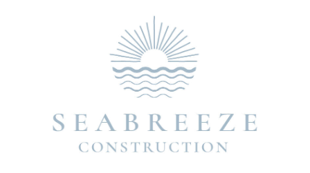 The Seabreeze Construction logo with light blue letters and white background.