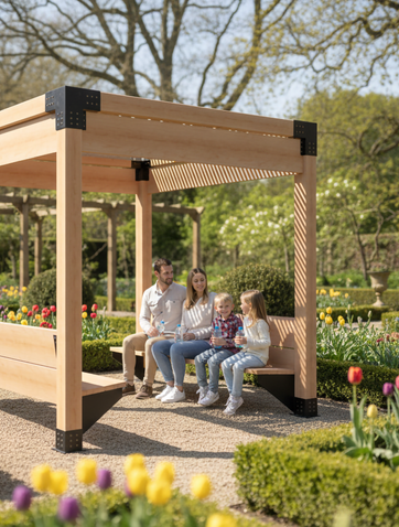 Famille se reposant sur le banc.