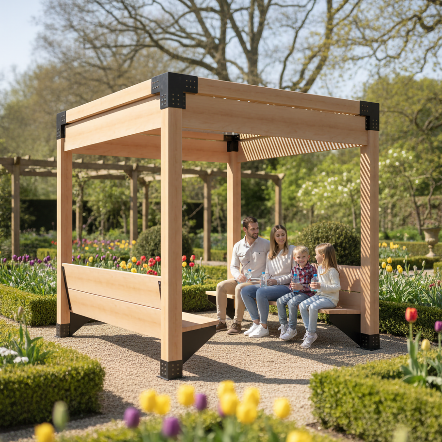 Famille prenant une pause durant un visite au jardin en été.