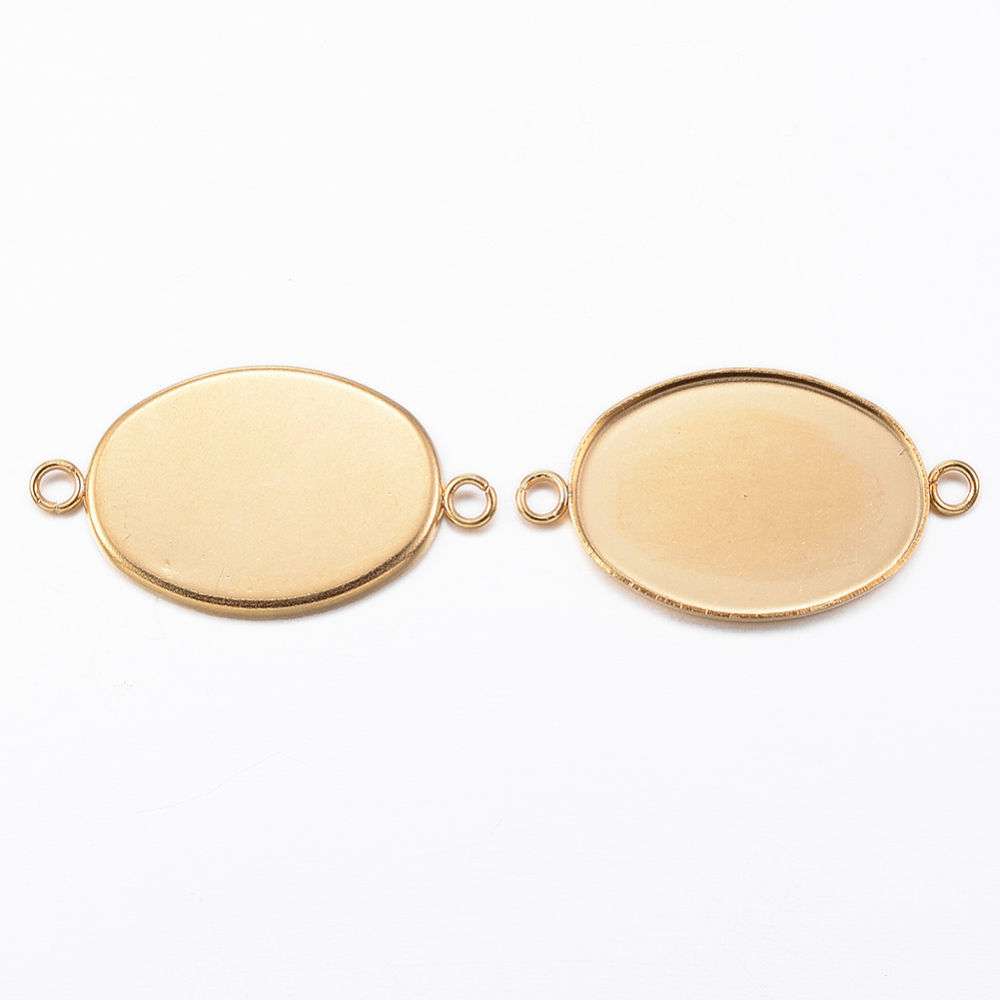 Base para resina, óvalo acero inoxidable dorado. Bandeja: 14x10 mm, 20.5x11x1.2m