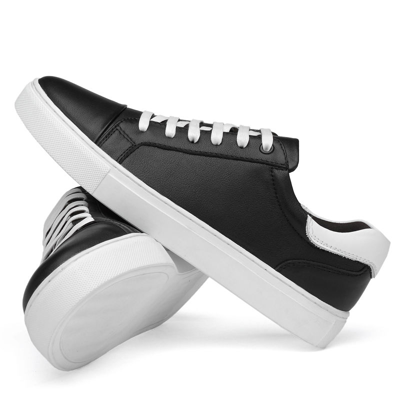 Thumbnail: Black and White Men's Genuine Leather Casual Shoes 
